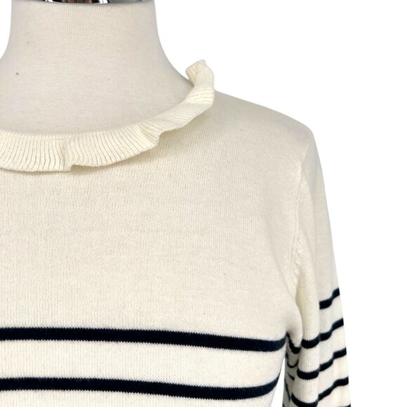 Böhme Striped Ruffled Neck Sweater Ivory White Black Size Medium - Picture 3 of 10